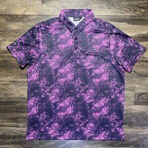 Sunday Swagger Polo Shirt Mens L Black Pink Abstract Acid Wash Golf Performance